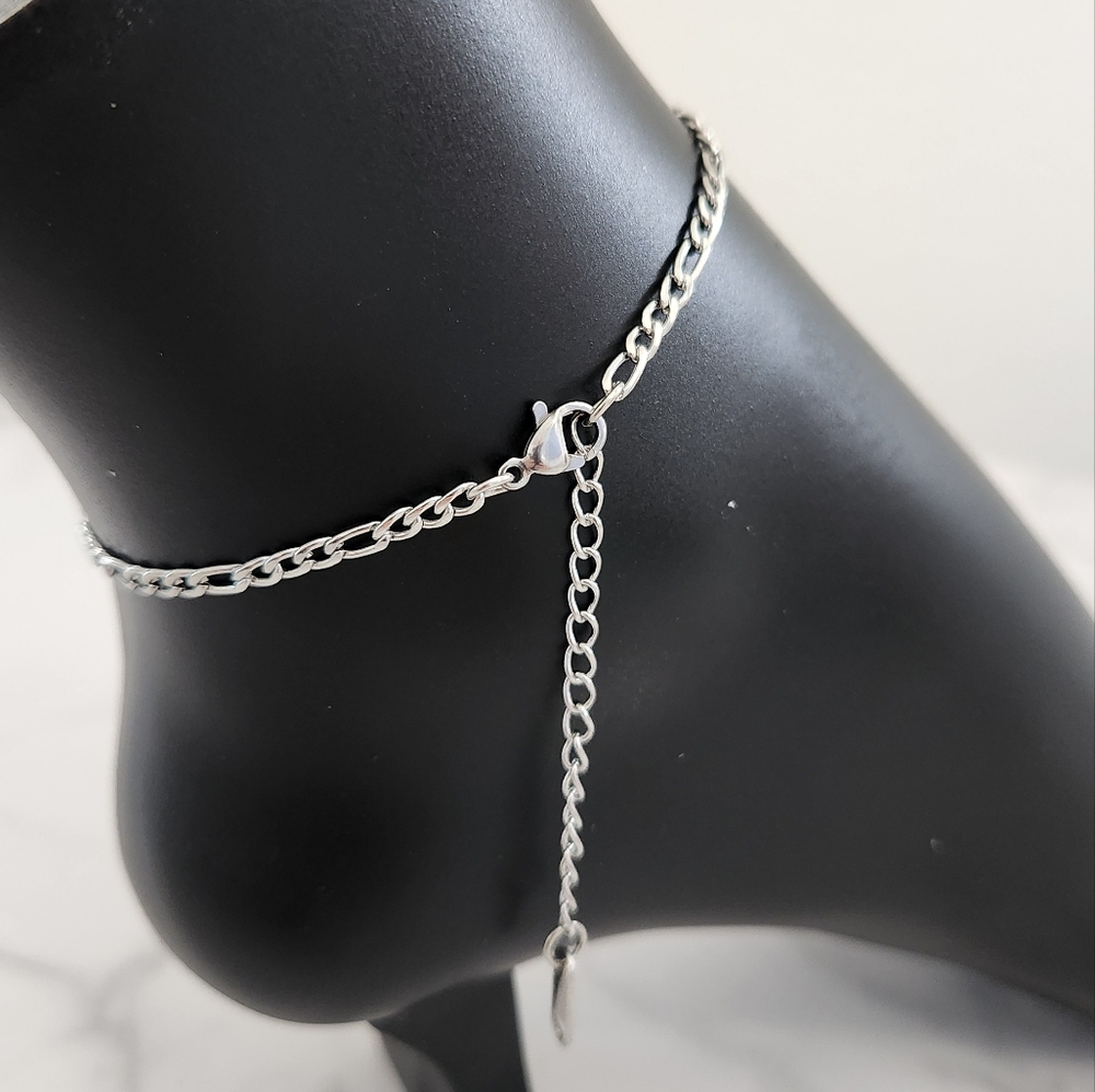 Stainless Steel Silver Figaro Chain Anklet Bracelet - Picture 9 of 12